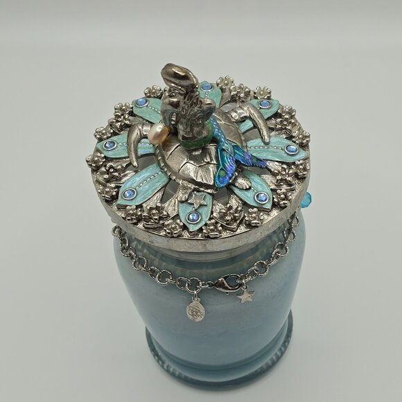 Kirks Folly Scented Candle with Silver Blue Mermaid on Turtle Lid and Bracelet - Picture 2 of 8